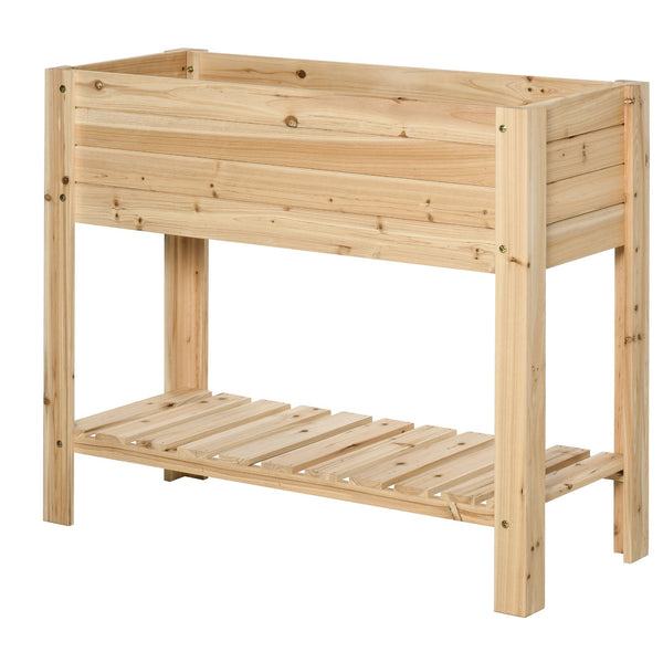 Wooden Raised Garden Bed Plant Stand Outdoor Tall Flower Bed Box with Clapboard, Nature Wood Color 100 x 40 x 84cm