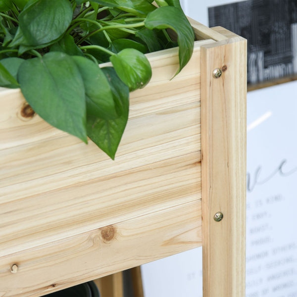 Wooden Raised Garden Bed Plant Stand Outdoor Tall Flower Bed Box with Clapboard, Nature Wood Color 100 x 40 x 84cm