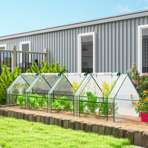 12' x 3' x 3'Mini Greenhouse with Zippered Doors & Roll-up Windows, Portable Plant Hot House with PVC Cover, Water Resistant, UV Protected for Outdoor Flowers, Vegetables, Clear