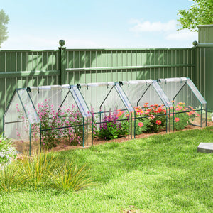 12' x 3' x 3'Mini Greenhouse with Zippered Doors & Roll-up Windows, Portable Plant Hot House with PVC Cover, Water Resistant, UV Protected for Outdoor Flowers, Vegetables, Clear