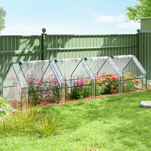 12' x 3' x 3'Mini Greenhouse with Zippered Doors & Roll-up Windows, Portable Plant Hot House with PVC Cover, Water Resistant, UV Protected for Outdoor Flowers, Vegetables, Clear