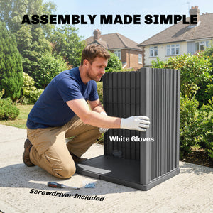 82 Gallon Outdoor Storage Box, Plastic Deck Box with Roll up Door and Removable Shelf, Splash-Resistant & UV Resistant Garden Storage Container for Patio, Porch, Grey
