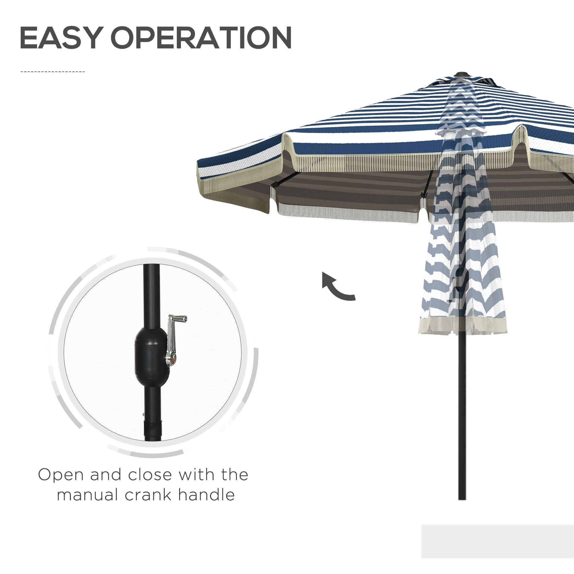 amelia 9 ft. patio table umbrella with tilt and crank Outsunny Garden Umbrella: 9ft, Blue Stripe with Tilt Crank and Ruffled Design for Deck and Pool Shade