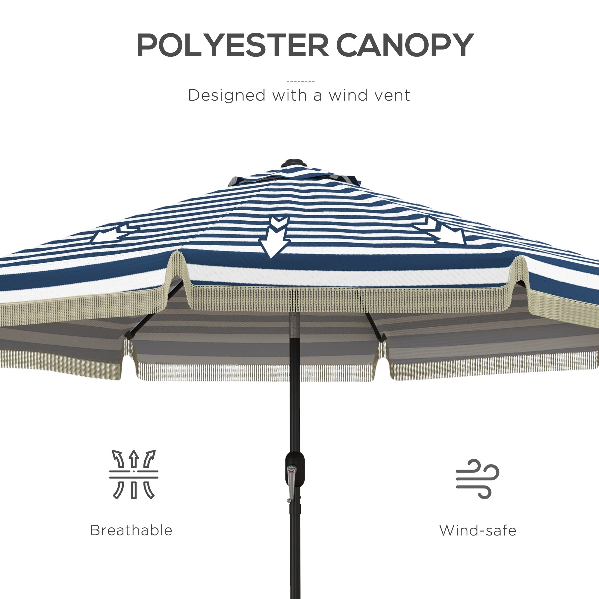 coral coast 9-ft push button tilt wind resistant patio umbrella Outsunny Garden Umbrella: 9ft, Blue Stripe with Tilt Crank and Ruffled Design for Deck and Pool Shade