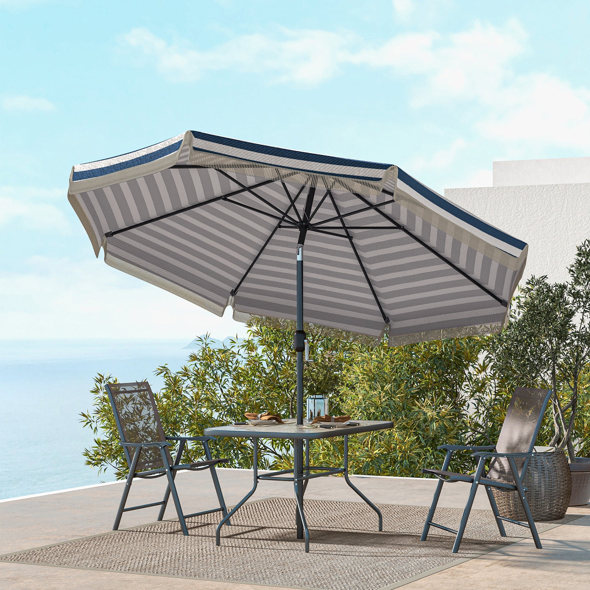 Outsunny Garden Umbrella: 9ft, Blue Stripe with Tilt Crank and Ruffled Design for Deck and Pool Shade Outsunny Garden Umbrella: 9ft, Blue Stripe with Tilt Crank and Ruffled Design for Deck and Pool Shade