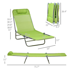 Outsunny 2 Piece Folding Chaise Lounge Chairs, Pool Sun Tanning Chairs, Outdoor Lounge Chairs with Reclining Back, Breathable Mesh Seat, Headrest for Beach, Yard, Patio, Green