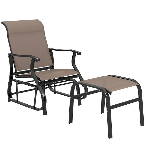 Outdoor Glider Chair with Ottoman, Patio Glider Set with 24.4" High Back, 22" Wide Seat, 2-Piece Outdoor Lounge Set with All-Weather Breathable Mesh for Porch, Garden, Backyard, Brown