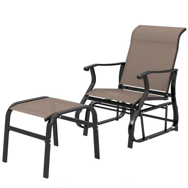 Outdoor Glider Chair with Ottoman, Patio Glider Set with 24.4" High Back, 22" Wide Seat, 2-Piece Outdoor Lounge Set with All-Weather Breathable Mesh for Porch, Garden, Backyard, Brown