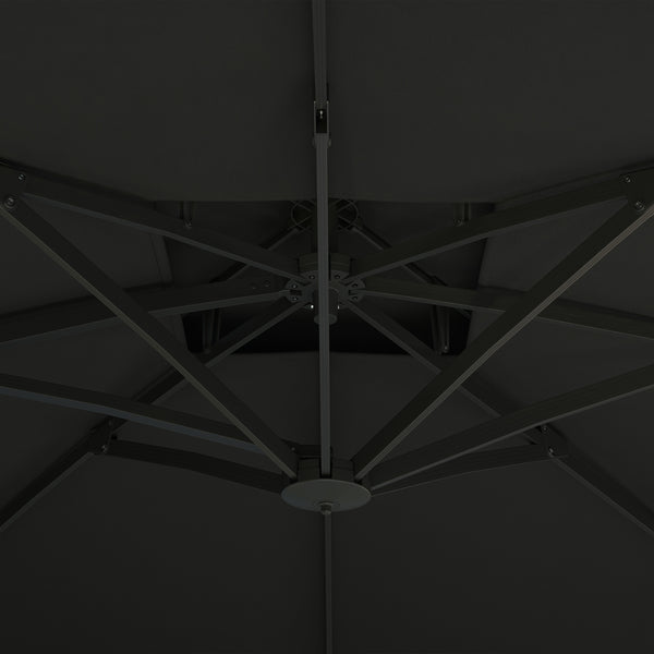3(m) Cantilever Parasol with Hydraulic Opening, Heavy Duty Aluminium Hanging Garden Parasol, Double Top Square Patio Umbrella with 360° Rotation, 8 Ribs, Cross Base, Grey