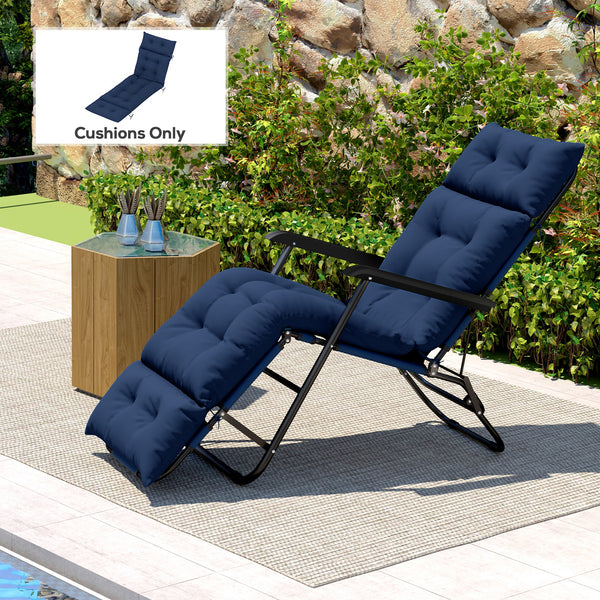 Patio Lounge Chair Cushion, Tufted Thick Outdoor Chaise Lounge Cushion with Ties, Lounge Chair Pad Replacement for Lawn Pool Deck, 74.8" x 22" x 4", Navy Blue