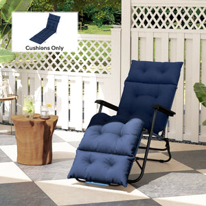 Patio Lounge Chair Cushion, Tufted Thick Outdoor Chaise Lounge Cushion with Ties, Lounge Chair Pad Replacement for Lawn Pool Deck, 74.8" x 22" x 4", Navy Blue