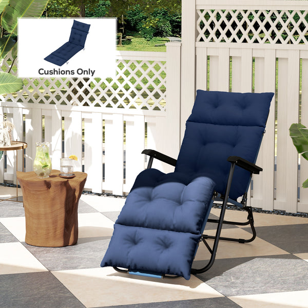 Patio Lounge Chair Cushion, Tufted Thick Outdoor Chaise Lounge Cushion with Ties, Lounge Chair Pad Replacement for Lawn Pool Deck, 74.8" x 22" x 4", Navy Blue