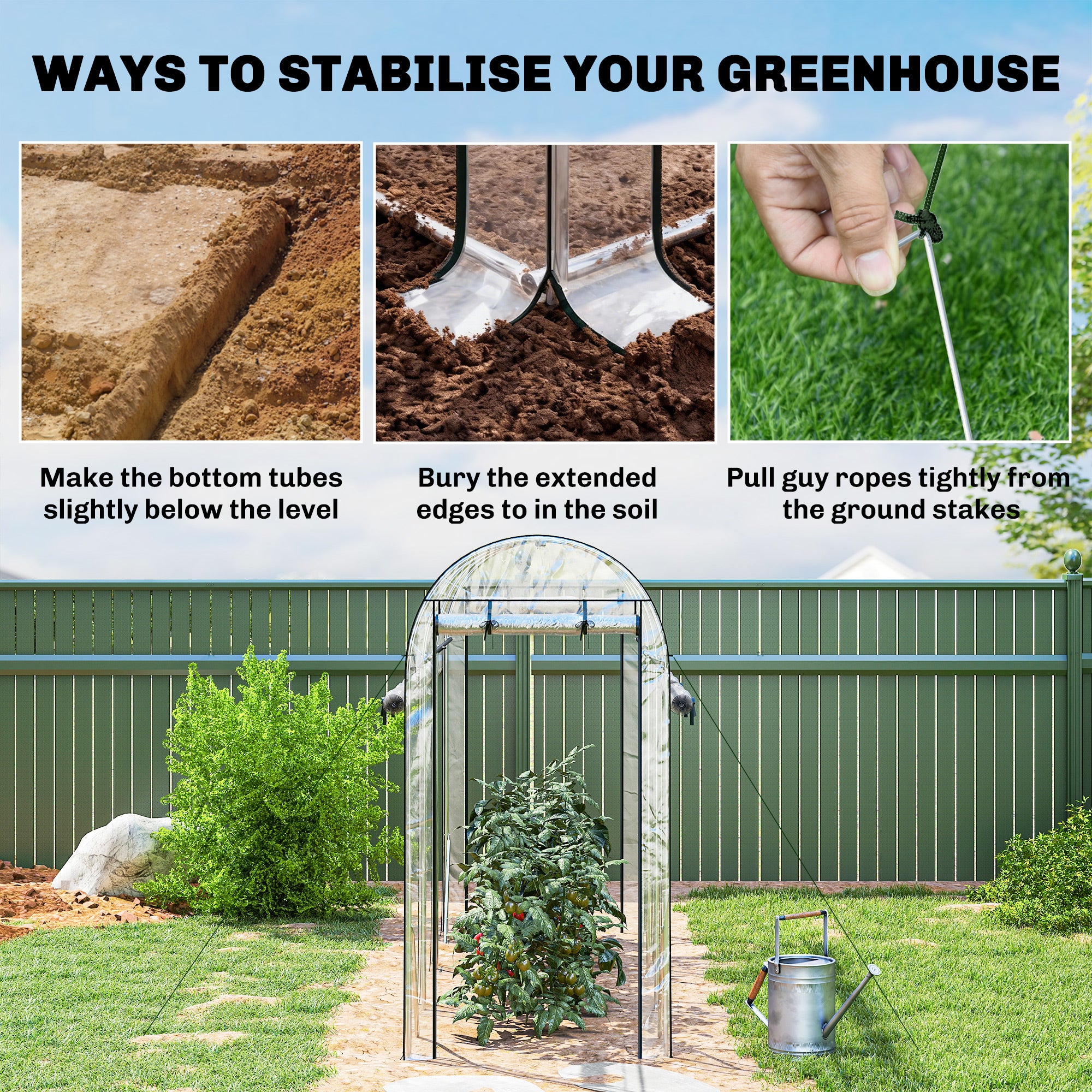 plant hoop house Outsunny Walk-in Tunnel Greenhouse, Hoop House Greenhouse with 8 Roll-Up Doors, 10' x 3' x 6.5', Clear