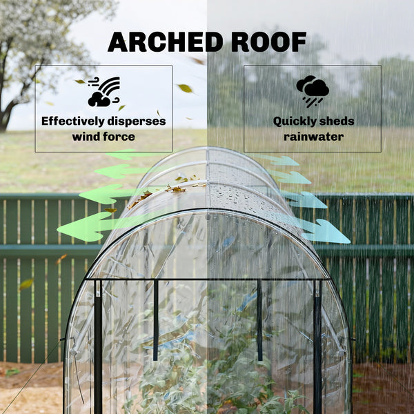 Walk-in Tunnel Greenhouse, 10' x 3' x 6.5' Hoop House Greenhouse with 8 Roll-Up Doors, Plant Hot House with Galvanized Steel Frame for Garden Patio Lawn, Clear