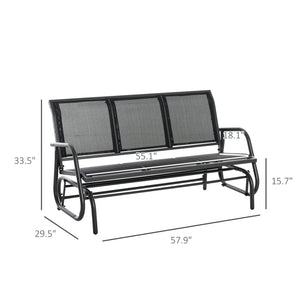 Outsunny 3-Person Patio Glider Bench, Outdoor Porch Glider Swing with 3 Seats, Breathable Mesh Fabric, Metal Frame, Black