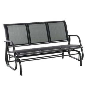 Outsunny 3-Person Patio Glider Bench, Outdoor Porch Glider Swing with 3 Seats, Breathable Mesh Fabric, Metal Frame, Black