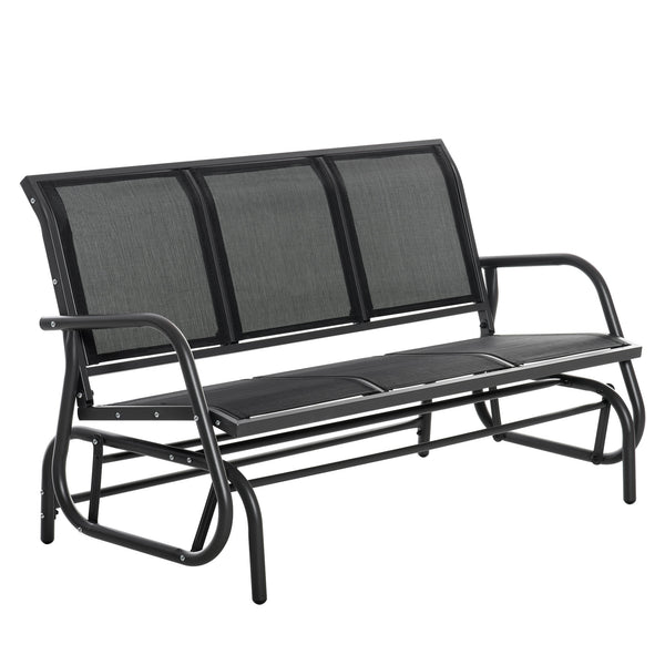 Outsunny 3-Person Patio Glider Bench, Outdoor Porch Glider Swing with 3 Seats, Breathable Mesh Fabric, Metal Frame, Black