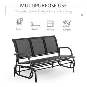 Outsunny 3-Person Patio Glider Bench, Outdoor Porch Glider Swing with 3 Seats, Breathable Mesh Fabric, Metal Frame, Black