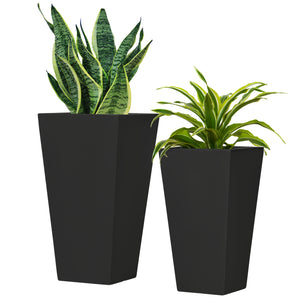 Outsunny 2-Pack Outdoor Planter Set, Flower Pots with Drainage Holes, Durable & Stackable Plant Pot, 22in & 18in, for Porch, Entryway, Patio, Yard, Garden, Black