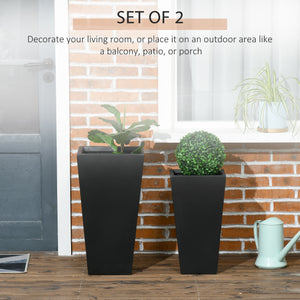 Outsunny 2-Pack Outdoor Planter Set, Flower Pots with Drainage Holes, Durable & Stackable Plant Pot, 22in & 18in, for Porch, Entryway, Patio, Yard, Garden, Black