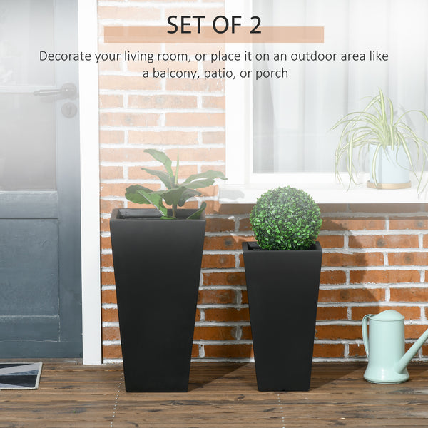 Outsunny 2-Pack Outdoor Planter Set, Flower Pots with Drainage Holes, Durable & Stackable Plant Pot, 22in & 18in, for Porch, Entryway, Patio, Yard, Garden, Black