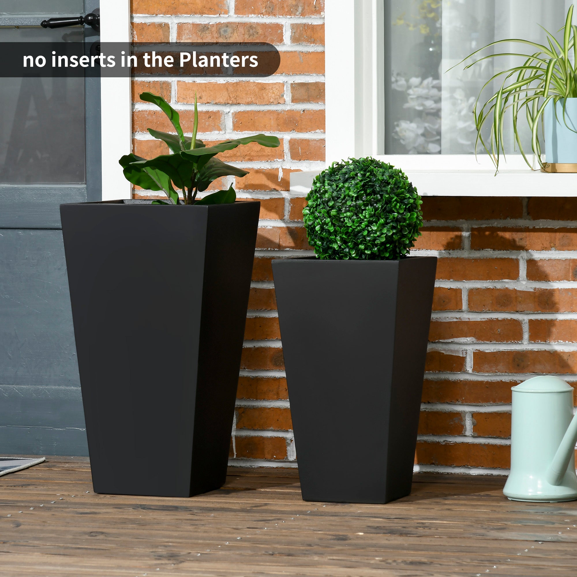 planter pot inserts Outsunny 2-Pack Outdoor Planter Set, MgO Flower Pots with Drainage Holes, Durable & Stackable, for Entryway, Patio, Yard, Garden, Black