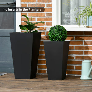 Outsunny 2-Pack Outdoor Planter Set, Flower Pots with Drainage Holes, Durable & Stackable Plant Pot, 22in & 18in, for Porch, Entryway, Patio, Yard, Garden, Black