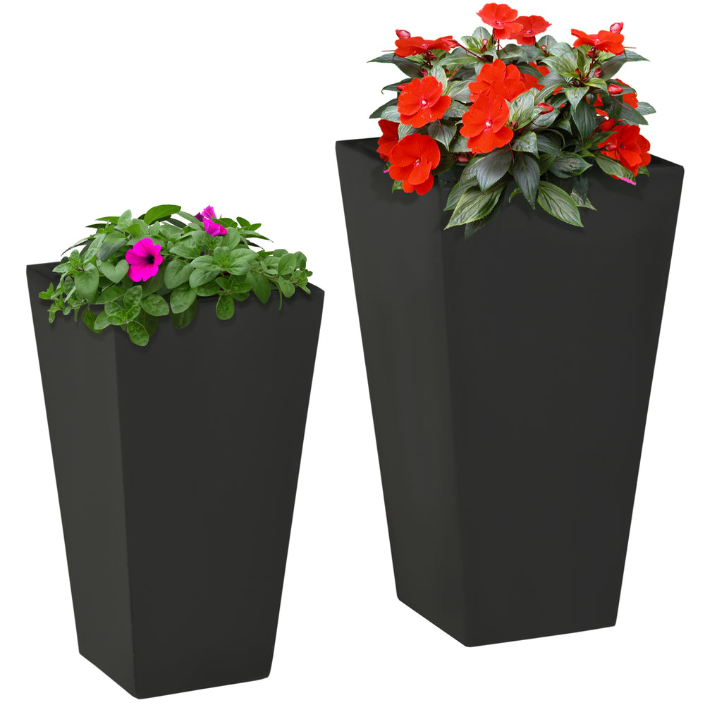 Outsunny 2-Pack Outdoor Planter Set, Flower Pots with Drainage Holes, Durable & Stackable Plant Pot, 22in & 18in, for Porch, Entryway, Patio, Yard, Garden, Black