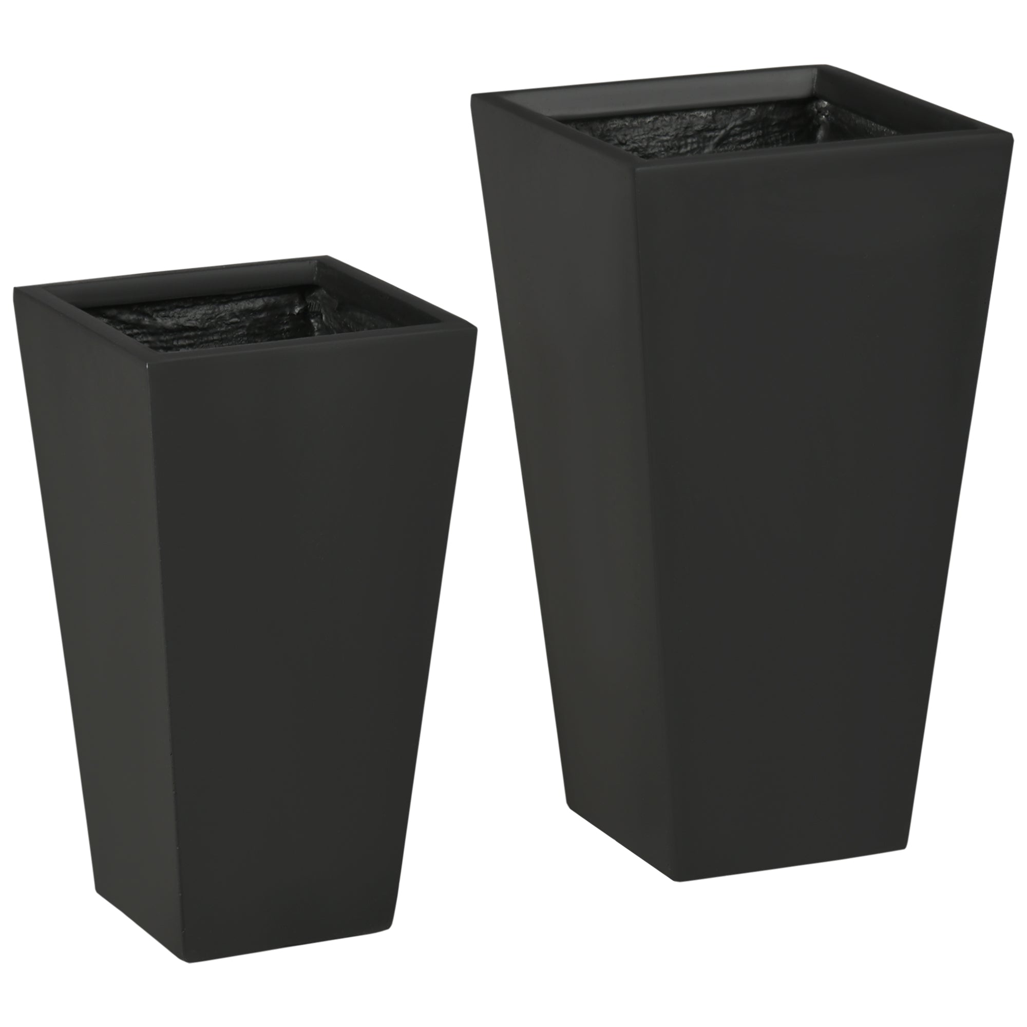 2 planter pots Outsunny 2-Pack Outdoor Planter Set, MgO Flower Pots with Drainage Holes, Durable & Stackable, for Entryway, Patio, Yard, Garden, Black