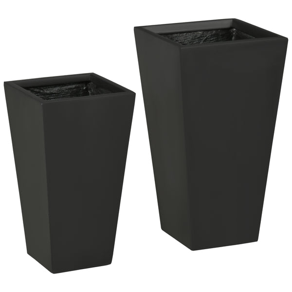 Outsunny 2-Pack Outdoor Planter Set, Flower Pots with Drainage Holes, Durable & Stackable Plant Pot, 22in & 18in, for Porch, Entryway, Patio, Yard, Garden, Black