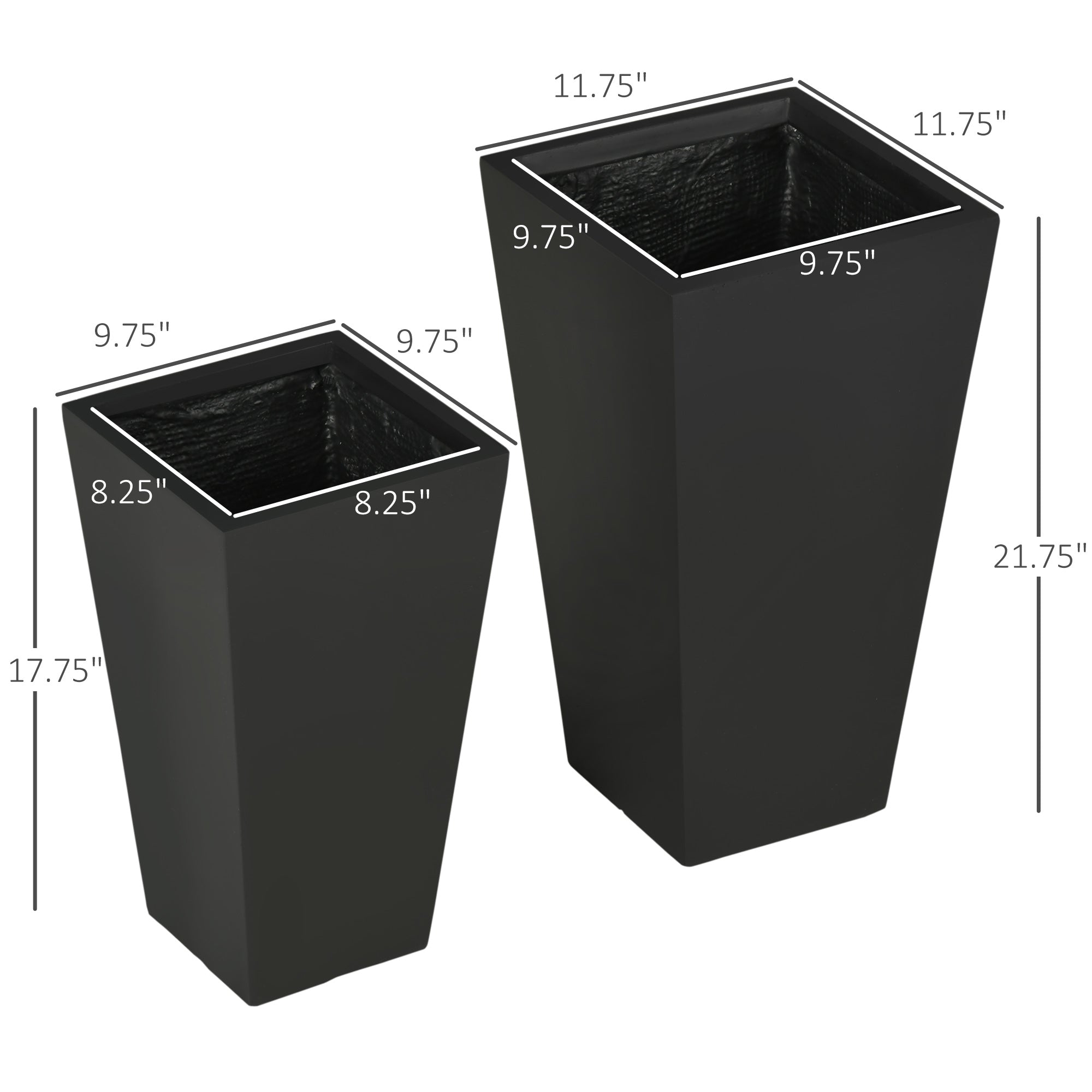 2 plastic plant pots Outsunny 2-Pack Outdoor Planter Set, MgO Flower Pots with Drainage Holes, Durable & Stackable, for Entryway, Patio, Yard, Garden, Black