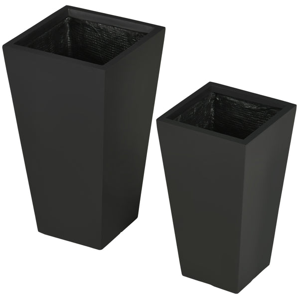 Outsunny 2-Pack Outdoor Planter Set, Flower Pots with Drainage Holes, Durable & Stackable Plant Pot, 22in & 18in, for Porch, Entryway, Patio, Yard, Garden, Black