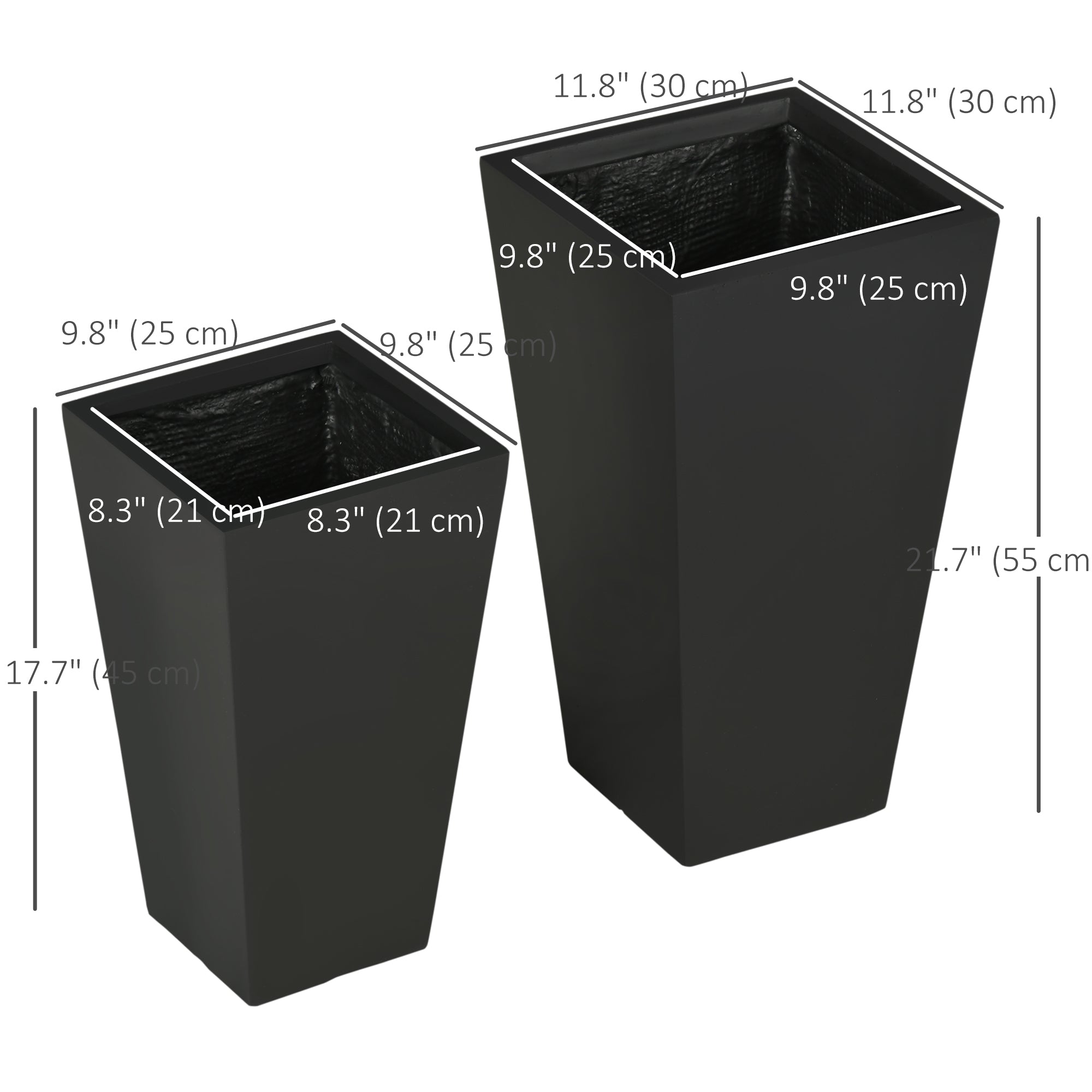black gloss outdoor plant pots Outsunny Set of 2 Tall Planters, 22"/18", with Drainage Holes, Black