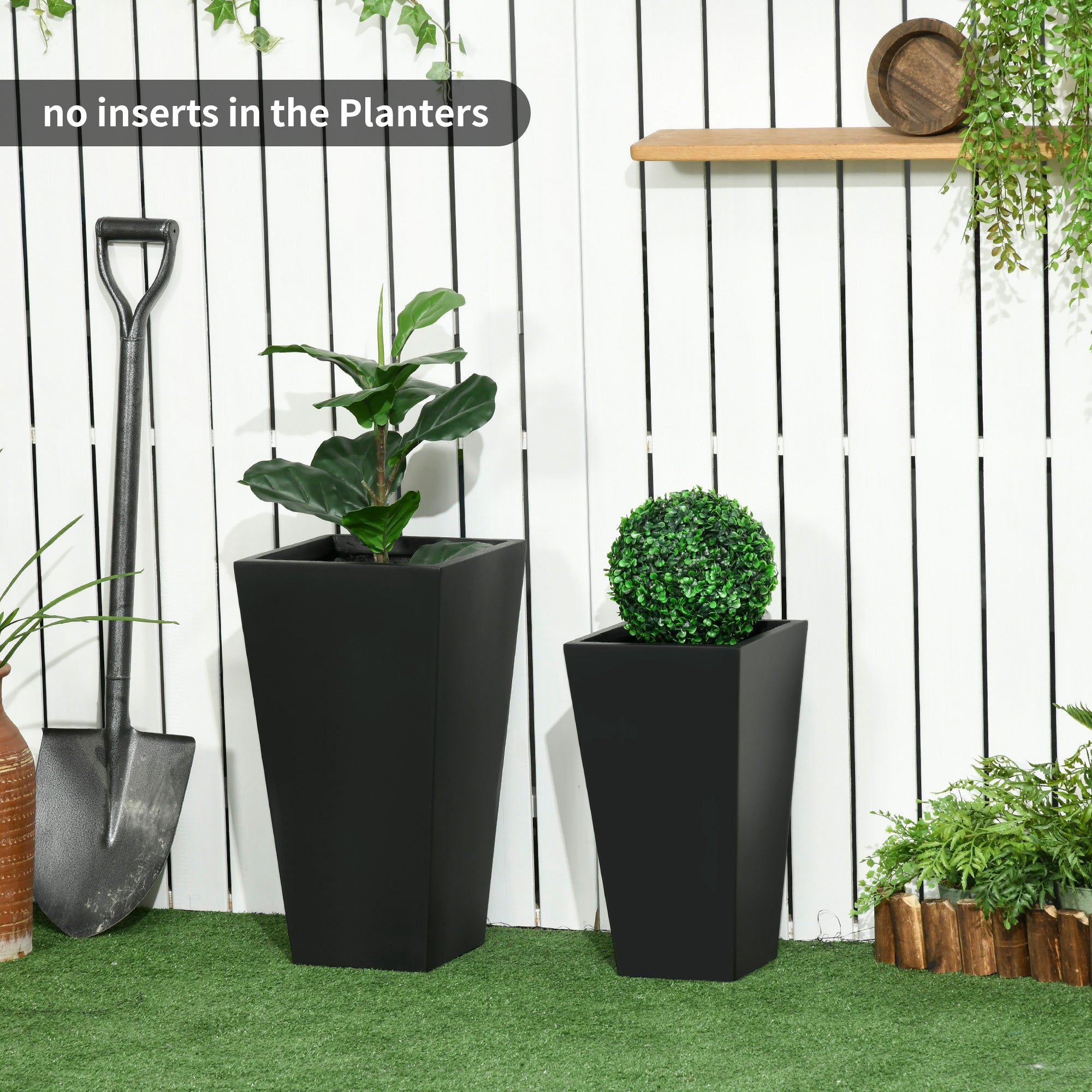 planter pot inserts Outsunny 2-Pack Outdoor Planter Set, MgO Flower Pots with Drainage Holes, Durable & Stackable, for Entryway, Patio, Yard, Garden, Black