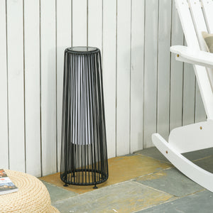 Wicker Solar Floor Lamp, 24" Solar Powered Outdoor Lamp with Auto On/Off LED Lights, IP44 Waterproof, Decorative Outdoor Lantern for Patio, Porch, Pathway, Black