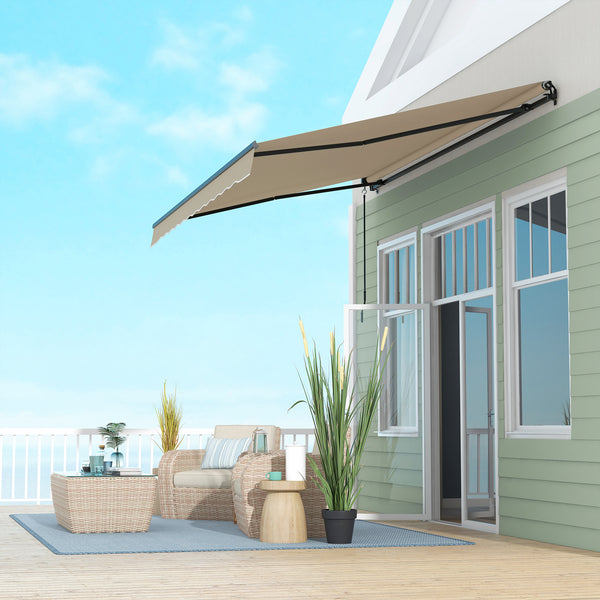 Outsunny 13' x 10' Retractable Awning, Patio Awning Sunshade Shelter with Manual Crank Handle, 280gsm UV Resistant Fabric and Aluminum Frame for Deck, Balcony, Yard, Beige