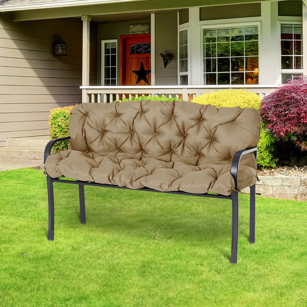 Outsunny 59" x 38" Tufted Bench Cushion for Outdoor Furniture, 3-Seater Replacement for Swing Chair, Patio Sofa/Couch, Overstuffed, Includes Backrest, Khaki