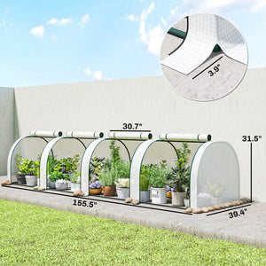 13' x 3' x 2.5' Mini Greenhouse, Portable Tunnel Green House with Roll-Up Zippered Doors, UV Waterproof PE Cover, Steel Frame, White