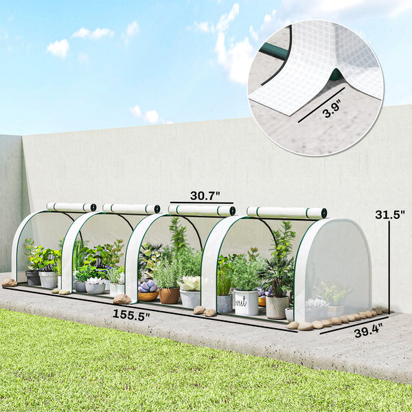 13' x 3' x 2.5' Mini Greenhouse, Portable Tunnel Green House with Roll-Up Zippered Doors, UV Waterproof PE Cover, Steel Frame, White