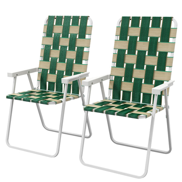 Outsunny Set of 2 Patio Folding Chairs, Classic Outdoor Camping Chairs, Portable Lawn Chairs for Camping, Garden, Pool, Beach, Backyard w/ Armrests, Green