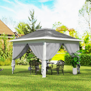 3.3 x 3.3m Pop Up Gazebo, Double Roof Foldable Canopy Tent with Zipped Mesh Sidewalls, Height Adjustable and Carrying Bag, Event Tent for Patio Garden, Dark Grey