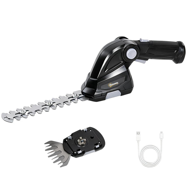 2-in-1 Cordless Hedge Trimmer & Grass Shear with 7.2V 2 x Rechargeable 2000mAh Batteries, 2 Changeable Blades, Charger, Lightweight Handheld Cutter for Bushes, Branches, Shrubs, Lawn Edging