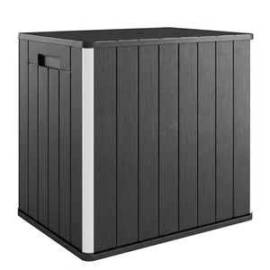 30 Gallon Outdoor Storage Box, Outdoor Side Table with Umbrella Holder, HDPE Deck Box Garden Storage Container for Balcony, Porch, Poolside