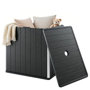 30 Gallon Outdoor Storage Box, Outdoor Side Table with Umbrella Holder, HDPE Deck Box Garden Storage Container for Balcony, Porch, Poolside