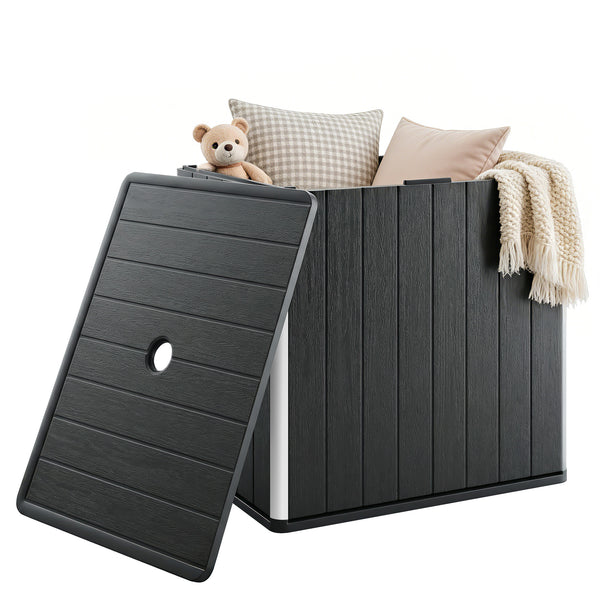 30 Gallon Outdoor Storage Box, Outdoor Side Table with Umbrella Holder, HDPE Deck Box Garden Storage Container for Balcony, Porch, Poolside
