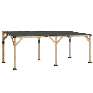 10' x 20' Wooden Gazebo, Hardtop Lean-to Gazebo Pergola with Galvanized Steel Sloped Roof, Large Heavy Duty Awning for Patio, Deck, Backyard, Light Walnut