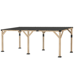 10' x 20' Wooden Gazebo, Hardtop Lean-to Gazebo Pergola with Galvanized Steel Sloped Roof, Large Heavy Duty Awning for Patio, Deck, Backyard, Light Walnut