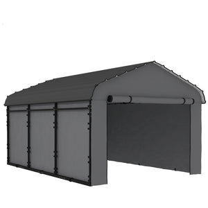 10' x 15' Heavy Duty Metal Carport, Waterproof Garage Car Canopy Shelter with Galvanized Metal Roof and Removable Sidewalls for Cars, Boats, Tractors, Dark Gray