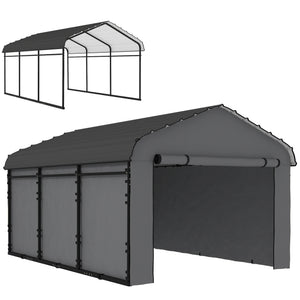 10' x 15' Heavy Duty Metal Carport, Waterproof Garage Car Canopy Shelter with Galvanized Metal Roof and Removable Sidewalls for Cars, Boats, Tractors, Dark Gray
