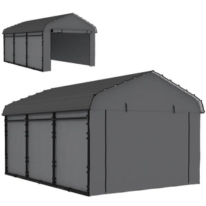 10' x 15' Heavy Duty Metal Carport, Waterproof Garage Car Canopy Shelter with Galvanized Metal Roof and Removable Sidewalls for Cars, Boats, Tractors, Dark Gray